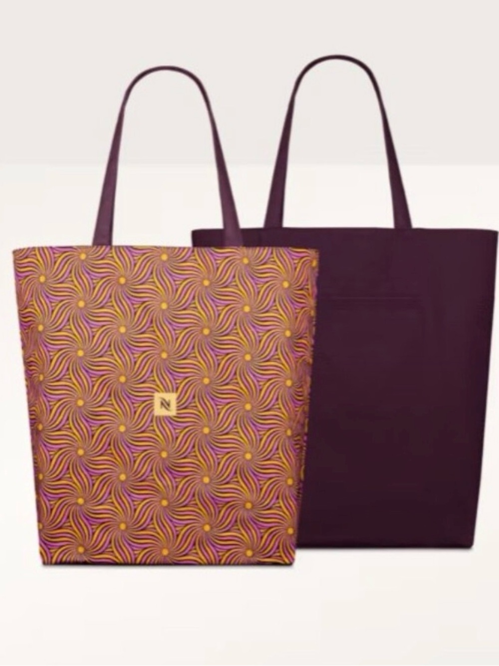 Nespresso Reversible Tote Bag Limited Edition Plum Swirl Recycled Cotton Shopper